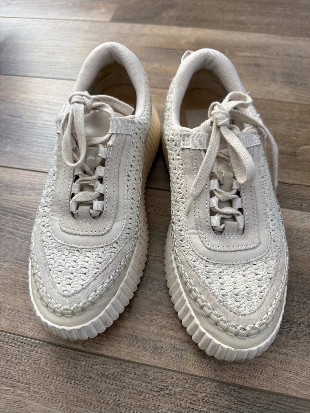 Dolce Vita Cream Woven Lace-Up Sneakers, Size 9.5